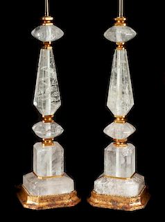 A Pair of Rock Crystal Table Lamps Height overall 36 inches.