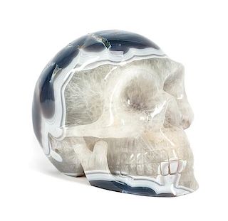 A Carved Rock Crystal and Agate Skull Height 8 1/2 inches.