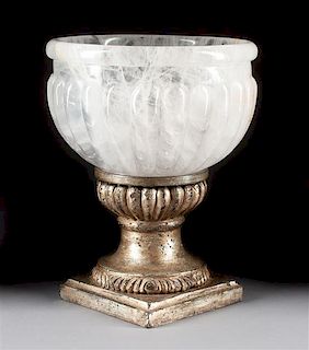 A Large Rock Crystal Bowl Height overall 15 1/2 inches.