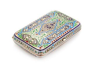 * A Russian Silver and Enamel Cigarette Case, Mark of Pavel Ovchinnikov, Moscow, Late 19th/Early 20th Century, the case exterior