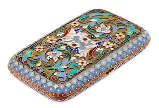 A Russian Silver and Enamel Cigarette Case, Mark of Pavel Ovchinnikov, Moscow, Late 19th/Early 20th Century, the case with polyc