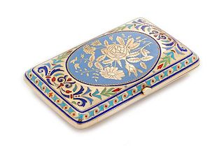 * A Russian Silver and Enamel Cigarette Case, Mark of Grachev Brothers with Imperial Warrant, St. Petersburg, Late 19th/Early 20