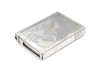 * A Russian Silver Cigarette Case, Mark of Ivan Petrovich Speshnev, Moscow, Late 19th Century, the lid worked to show floral spr