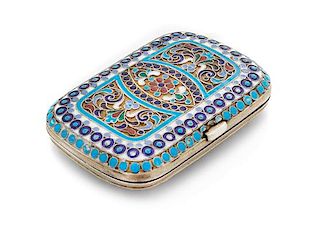 * A Russian Enameled Silver Change Purse, Maker's Mark Cyrillic AS, Moscow, Late 19th/Early 20th Century, the case centered with