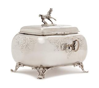 * An Austrian Silver Tea Caddy, Maker's Mark H.S., Vienna, Late 19th/Early 20th Century, of lobed rectangular form, the lid with