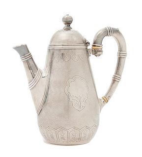 A French Silver-Plate Chocolate Pot, Christofle, Paris, Early 20th Century, the reeded knopped finial above the domed lid and bo