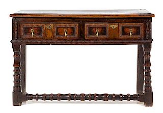 A Charles II Oak Console Table Height 33 x width 51 x depth 20 inches.