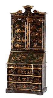 A George II Chinoiserie Decorated Secretary Height 96 x width 41 1/2 x depth 24 inches.