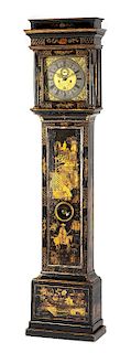 A George III Lacquered Tall Case Clock Height 84 inches.