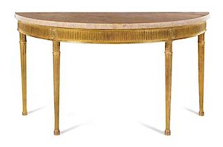 A George III Giltwood Console Table Height 33 x width 64 1/2 x depth 26 inches.