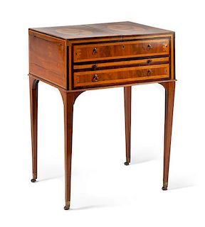A George III Mahogany and Satinwood Marquetry Dressing Table Height 32 1/2 x width 24 x depth 20 inches.