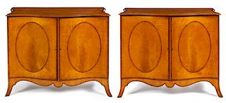 A Pair of George III Style Satinwood Commodes Height 33 x width 41 x depth 21 inches.
