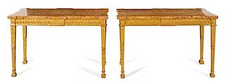 A Pair of George III Style Giltwood and Brocatelle Violette d'Espagne Center Tables Height 30 x width 47 1/2 x depth 23 1/2 inch