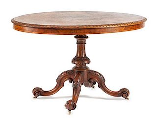 A William IV Burlwood Breakfast Table Height 28 x width 49 x depth 33 1/2 inches.