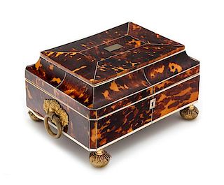 * An English Gilt Metal Mounted Tortoise Shell Jewelry Box Height 4 1/2 x width 9 inches.