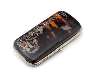 * A Victorian Silver Inlaid Tortoise Shell Spectacles Case Width 5 5/8 inches.