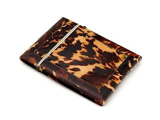 * A Victorian Tortoise Shell Veneered Card Case Height 4 inches.