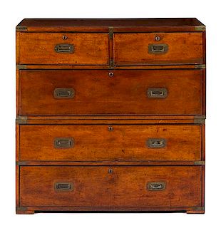 A George III Style Campaign Chest Height 39 7/8 x width 40 x depth 18 inches.