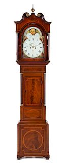 A Chippendale Style Mahogany Tall Case Clock Height 90 x width 21 x depth 10 inches.