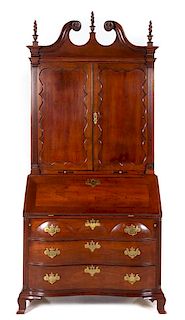 * A Chippendale Cherry Secretary Bookcase Height 96 x width 45 x depth 22 1/8 inches.