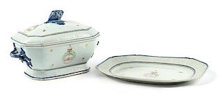A Chinese Export Porcelain Tureen and Platter Width of platter 14 inches.
