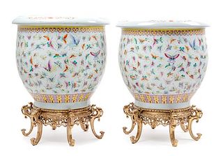 A Pair of Chinese Export Porcelain Planters Height overall 23 1/2 inches.