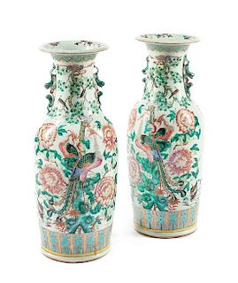 A Pair of Chinese Porcelain Vases Height 24 inches.