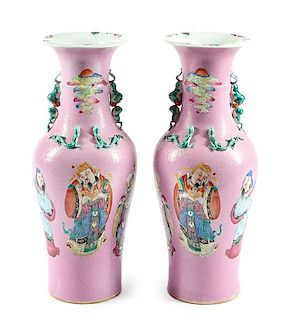 A Pair of Chinese Porcelain Vases Height 25 1/4 inches.