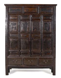A Chinese Hardwood Cabinet Height 100 1/4 x width 72 x depth 25 inches.