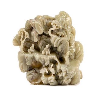 A Chinese Celadon Jade Figural Group Height 10 1/2 inches.