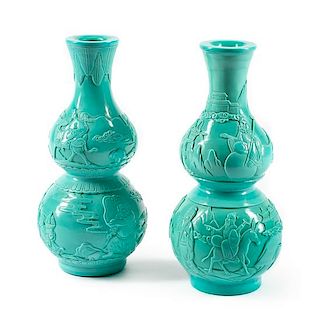 A Pair of Peking Glass Vases Height 15 1/2 inches.