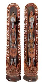 Two Southeast Asian Wood Carved Figures Height of taller 78 inches.