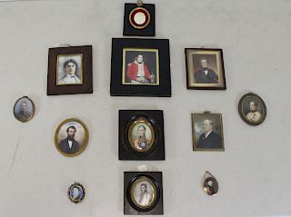 GROUPING OF 12 PORTRAIT MINIATURES.