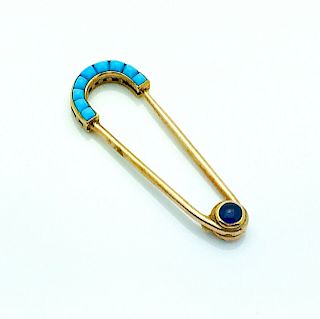 Cartier 14k Yellow Gold Sapphire & Turquoise Brooch
