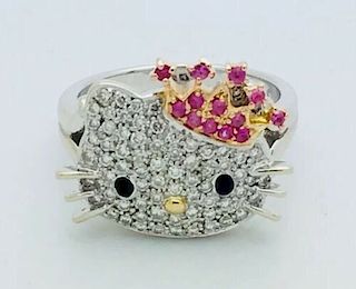 Hello Kitty By Sanrio 18k White Gold Diamond Ring Size