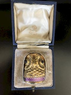 Russian silver enamel diamond Owl pillbox