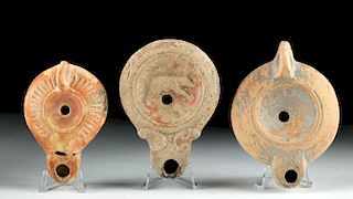 Lot of 3 Roman Pottery Oil Lamps w/ Makers' Marks