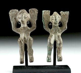 Lot of 2 Dagestan Bronze Standing Idols w/ Raised Arms
