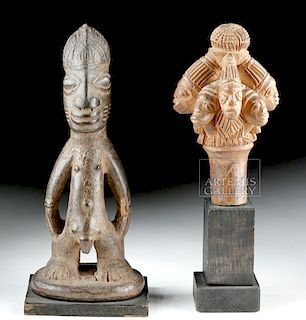 Two 20th C. Yoruba Wood Carvings - Ibeji & Finial