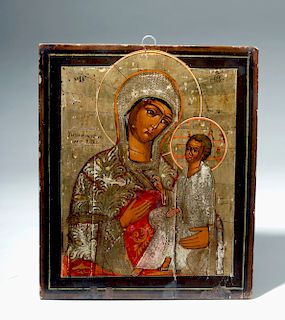 Striking 19th C. Russian Icon - Mother of God