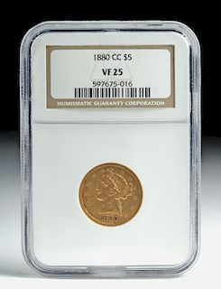 $5 Carson City 1880 Gold Piece - Coin