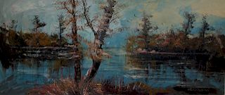 MORRIS KATZ. Large Oil on Canvas Lake Scene.
