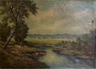 JANSEM? Oil on Canvas of River Scene.