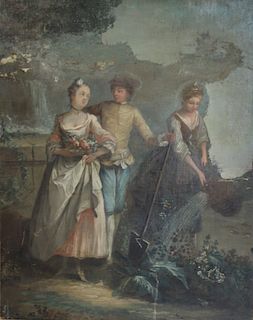 UNSIGNED. Oil on Canvas Rococo Scene with Figures.