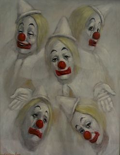 LEIGHTON JONES. Gouache of Clowns.