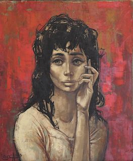LOCCA. Oil on Canvas of Melancholy Lady.