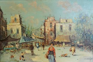 COLLAZZI. Oil on Canvas Market Scene.