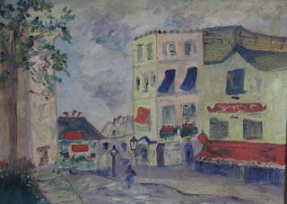 UNSIGNED. Oil on Canvas of a European Street Scene