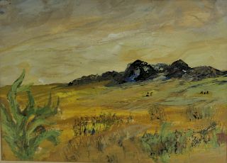 N. LORNE. Gouache Landscape with People.