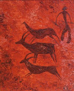 VAYREDA PISAS. ?? Oil on Canvas Hunter with Deer.